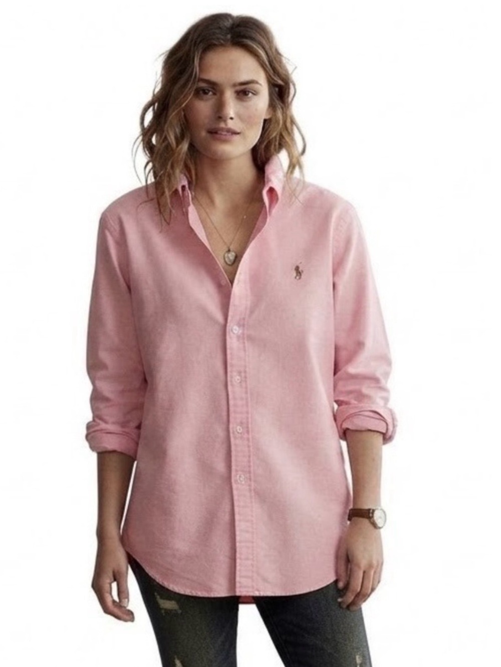 Ralph Lauren Button Down Shirt Pink Polo Horse Oxford Vintage Large 16.5 32/33